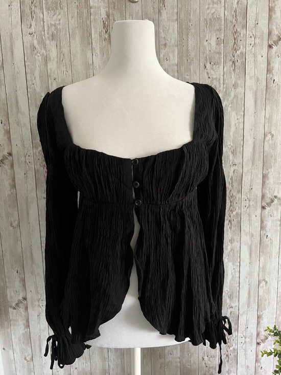 Urban Outfitters Tops - Urban Outfitters Allie Black Ruched Tie Sleeve Square-Neck Buttoned Blouse Small